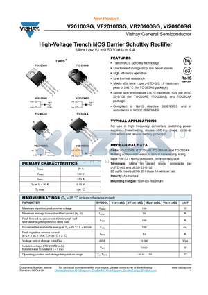 VI20100SG datasheet - High-Voltage Trench MOS Barrier Schottky Rectifier
