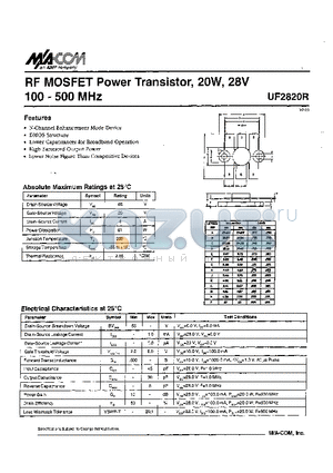 UF2820R datasheet - RF MOSFET Power Transistor, 2OW, 28V 100 - 500 MHz