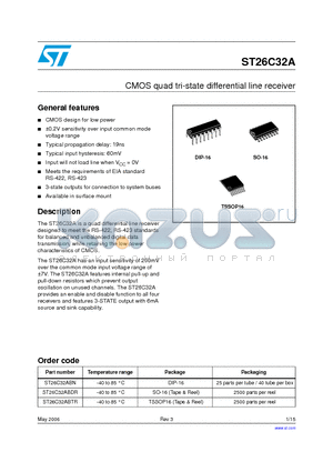 ST26C32ABN datasheet - CMOS quad tri-state differential line receiver