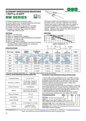 RW318-101-JT datasheet - ECONOMY WIREWOUND RESISTORS 1 WATT to 10 WATT