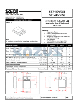 SFF44N50S1 datasheet - Avalanche Rated N-channel MOSFET