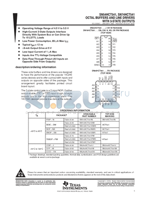 SN74HCT541 datasheet - OCTAL BUFFERS AND LINE DRIVERS WITH 3 STATE OUTPUTS