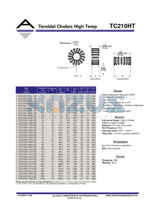 TC210HT-100L-RC datasheet - Toroidal Chokes High Temp