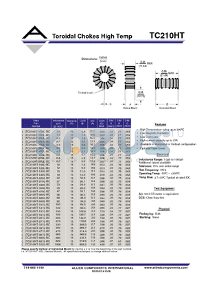 TC210HT-180L-RC datasheet - Toroidal Chokes High Temp