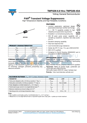 TMPG06-10 datasheet - PAR Transient Voltage Suppressors High Temperature Stability and High Reliability Conditions