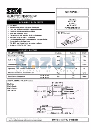 SFF70N10C datasheet - 70 AMP 600 VOLT 0.030 ohm N-Channel Power MOSFET