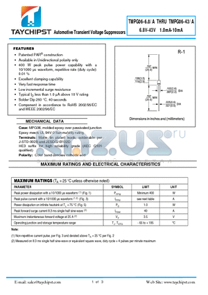 TMPG06-12 datasheet - Automotive Transient Voltage Suppressors