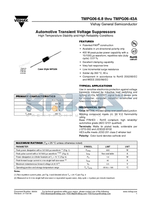 TMPG06-13A datasheet - Automotive Transient Voltage Suppressors High Temperature Stability and High Reliability Conditions