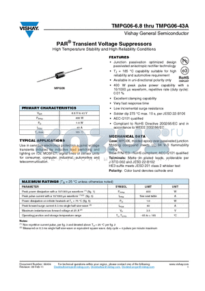 TMPG06-13A datasheet - PAR Transient Voltage Suppressors High Temperature Stability and High Reliability Conditions