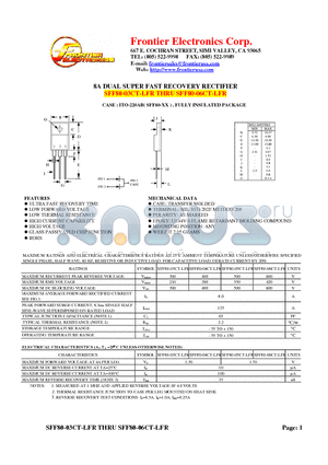 SFF80-04CT-LFR datasheet - 8A DUAL SUPER FAST RECOVERY RECTIFIER