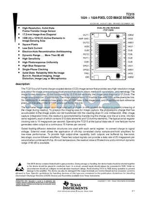 TC215 datasheet - 1024-  1024-PIXEL CCD IMAGE SENSOR