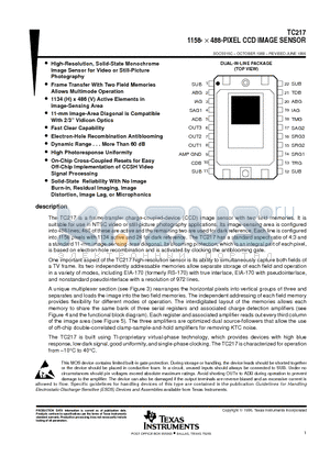 TC217 datasheet - 1158-  488-pixel ccd image sensor