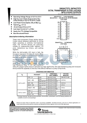 SN74HCT573N3 datasheet - OCTAL TRANSPARENT D-TYPE LATCHES WITH 3-STATE OUTPUTS