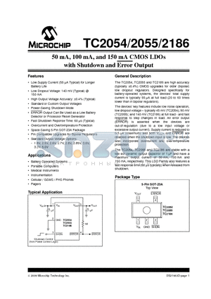 TC2186-2.85VCTTR datasheet - 50 mA, 100 mA, and 150 mA CMOS LDOs with Shutdown and Error Output