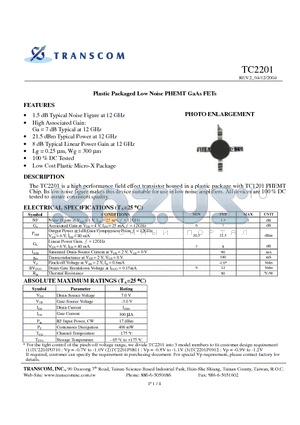 TC2201 datasheet - Plastic Packaged Low Noise PHEMT GaAs FETs