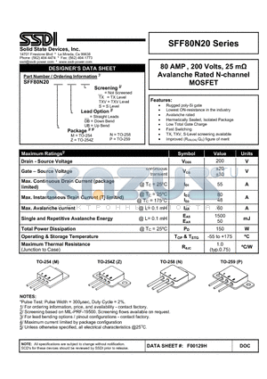 SFF80N20MUBS datasheet - Avalanche Rated N-channel MOSFET