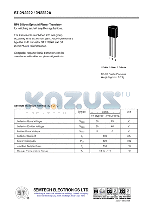 ST2N2222A datasheet - NPN Silicon Epitaxial Planar Transistor