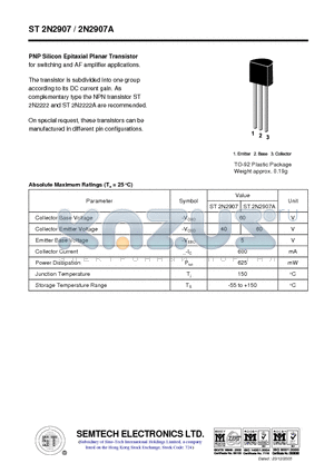 ST2N2907 datasheet - PNP Silicon Epitaxial Planar Transistor