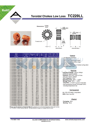 TC220LL-100L-RC datasheet - Toroidal Chokes Low Loss