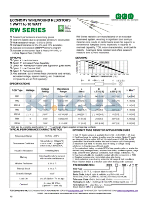 RW3P-R10-KT datasheet - ECONOMY WIREWOUND RESISTORS 1 WATT to 10 WATT