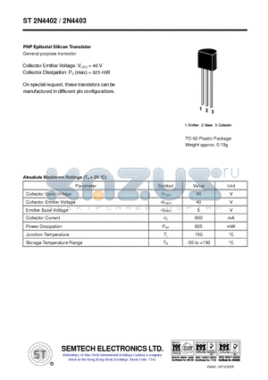 ST2N4403 datasheet - PNP Epitaxial Silicon Transistor