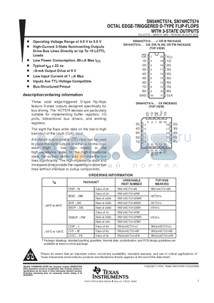 SN74HCT574NE4 datasheet - OCTAL EDGE-TRIGGERED D-TYPE FLIP-FLOPS WITH 3-STATE OUTPUTS