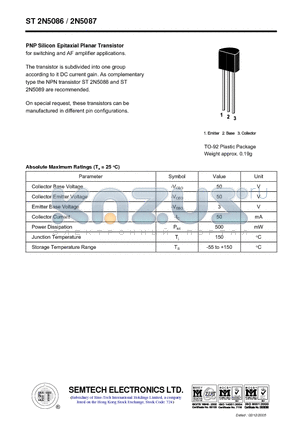 ST2N5087 datasheet - PNP Silicon Epitaxial Planar Transistor
