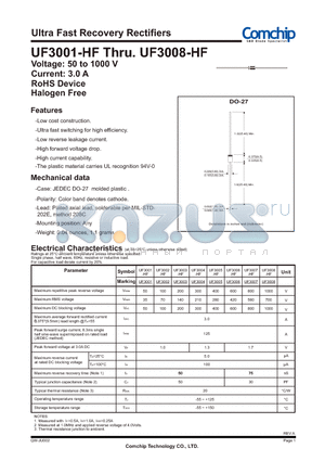 UF3001-G datasheet - Ultra Fast Recovery Rectifiers