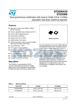 ST2S06A33_09 datasheet - Dual synchronous rectification with reset or inhibit, 0.5 A, 1.5 MHz adjustable step-down switching regulator