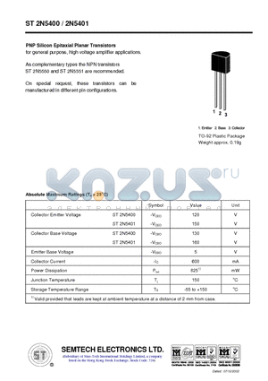 ST2N5401 datasheet - PNP Silicon Epitaxial Planar Transistors