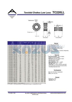 TC220LL-121L-RC datasheet - Toroidal Chokes Low Loss