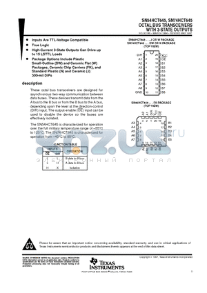 SN74HCT645DW datasheet - OCTAL BUS TRANSCEIVERS WITH 3-STATE OUTPUTS