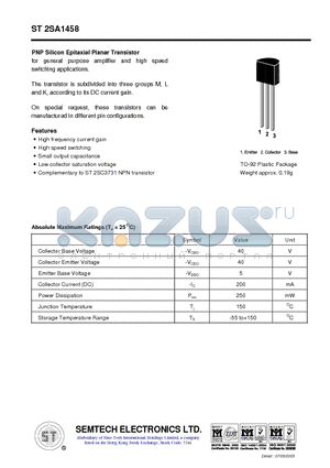 ST2SA1458 datasheet - PNP Silicon Epitaxial Planar Transistor