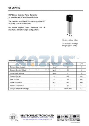 ST2SA562 datasheet - PNP Silicon Epitaxial Planar Transistor