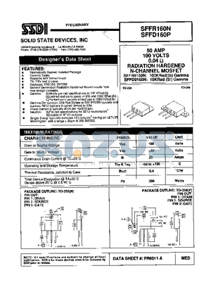 SFFR160N datasheet - 50 AMP 100 VOLTS 0.04 ohm RADIATION HARDENED N-Channel Power MOSFET