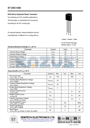 ST2SC1359 datasheet - NPN Epitaxial Silicon Transistor