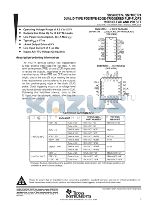 SN74HCT74DE4 datasheet - DUAL D-TYPE POSITIVE-EDGE-TRIGGERED FLIP-FLOPS WITH CLEAR AND PRESET