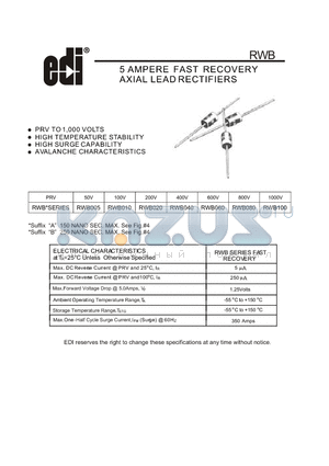 RWB010 datasheet - 5 AMPERE FAST RECOVERY AXIAL LEAD RECTIFIERS