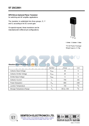 ST2SC2001 datasheet - NPN Silicon Epitaxial Planar Transistor