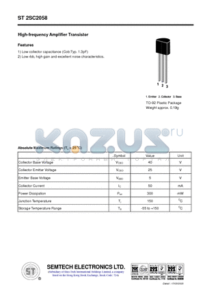 ST2SC2058 datasheet - High-frequency Amplifier Transistor