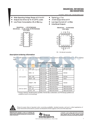 SN74HCU04 datasheet - HEX INVERTERS