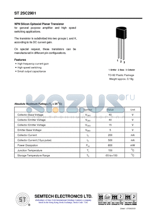 ST2SC2901 datasheet - NPN Silicon Epitaxial Planar Transistor