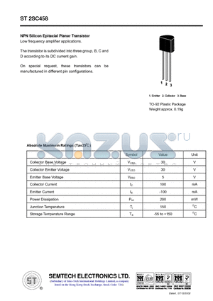 ST2SC458 datasheet - NPN Silicon Epitaxial Planar Transistor