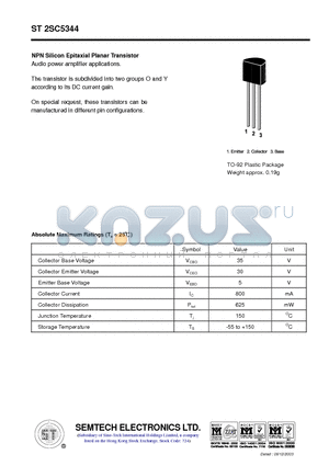 ST2SC5344 datasheet - NPN Silicon Epitaxial Planar Transistor