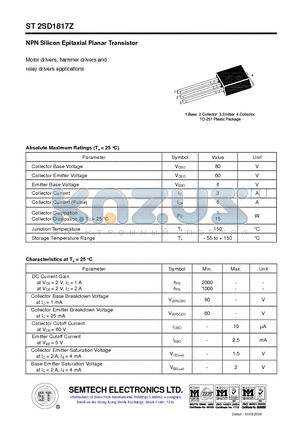 ST2SD1817Z datasheet - NPN Silicon Epitaxial Planar Transistor