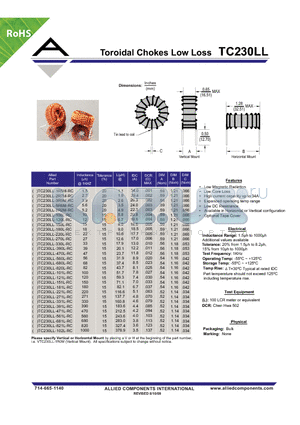 TC230LL-121L-RC datasheet - Toroidal Chokes Low Loss