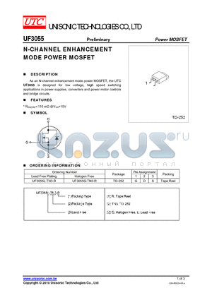 UF3055L-TN3-R datasheet - N-CHANNEL ENHANCEMENT MODE POWER MOSFET