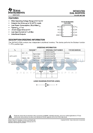 SN74HCU7204PW datasheet - DUAL INVERTERS