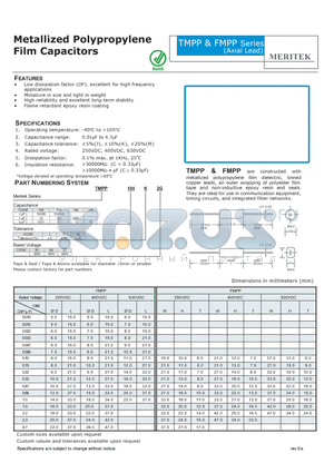 TMPP103M2J datasheet - Metallized Polypropylene Film Capacitors