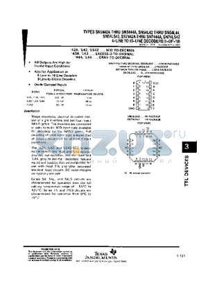 SN74L42 datasheet - 4-LINE TO 10-LINE DECODERS (1-OF-10)